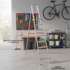 Escada De Alumínio Tesoura Botafogo Lar & Lazer 9 Degraus